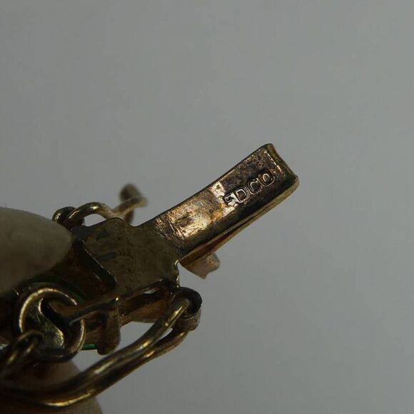 Edco Vintage Green White Rhinestone Tennis Bracelet W/ Safety Chain Gold Sparkly - Picture 7 of 8